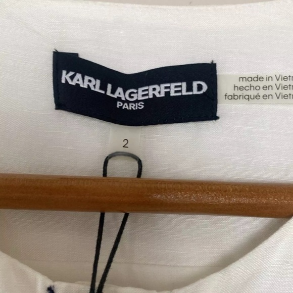 New KARL LAGERFELD PARIS Linen Blend Shirt Dress Snap Front Short Sleeve Size 2 - Picture 7 of 16